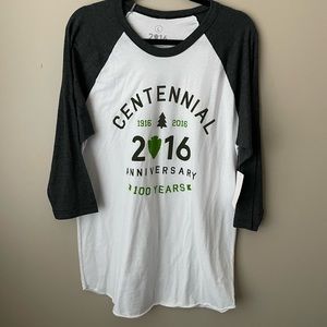 Unisex Large National Park Service Anniversary t shirt. Baseball gray and white